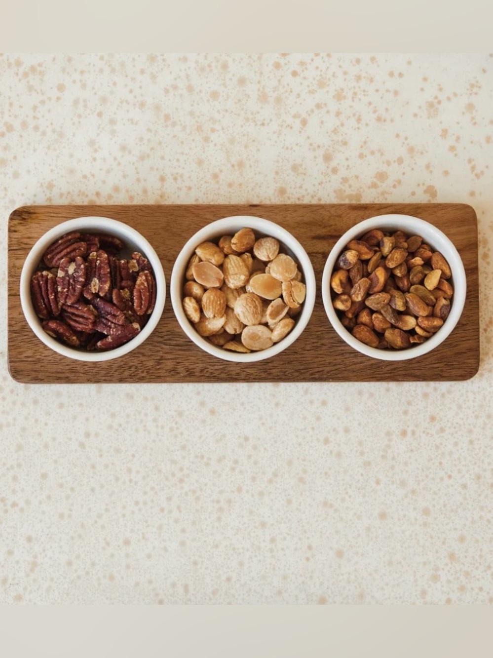 Mango Wood Tray w/ 3 Stoneware Dip Bowls